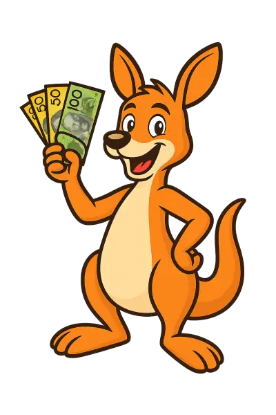 HostingRoo kangaroo mascot holding cash – affiliate program banner