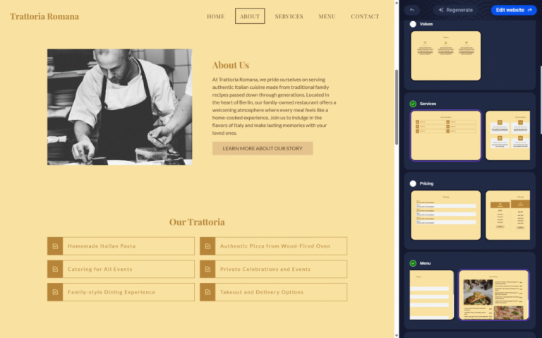 SiteJet editing screen